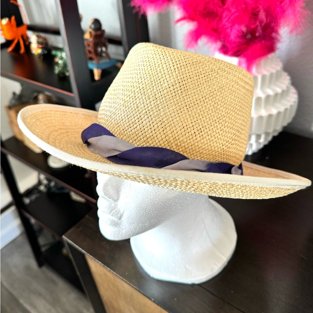 Brooks Brothers Straw Fedora Purple Ribbon Band
